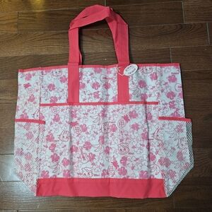 pink printed tote bag
